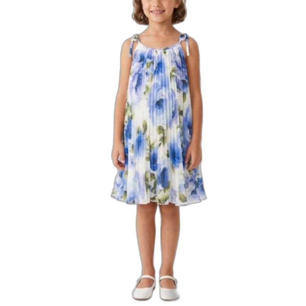 Bonnie Jean Girl's NWOT White Blue Floral Pleated Strapless Trapeze Dress Sz 7